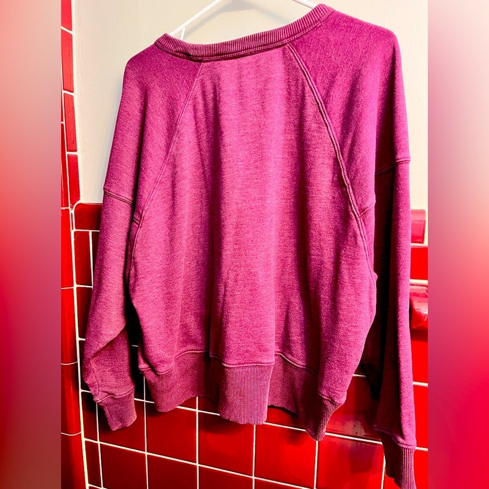 LOFT Lou&Grey West Coast Fluffy Fleece Sweatshirt, Size Medium, Purple Color - Picture 8 of 9